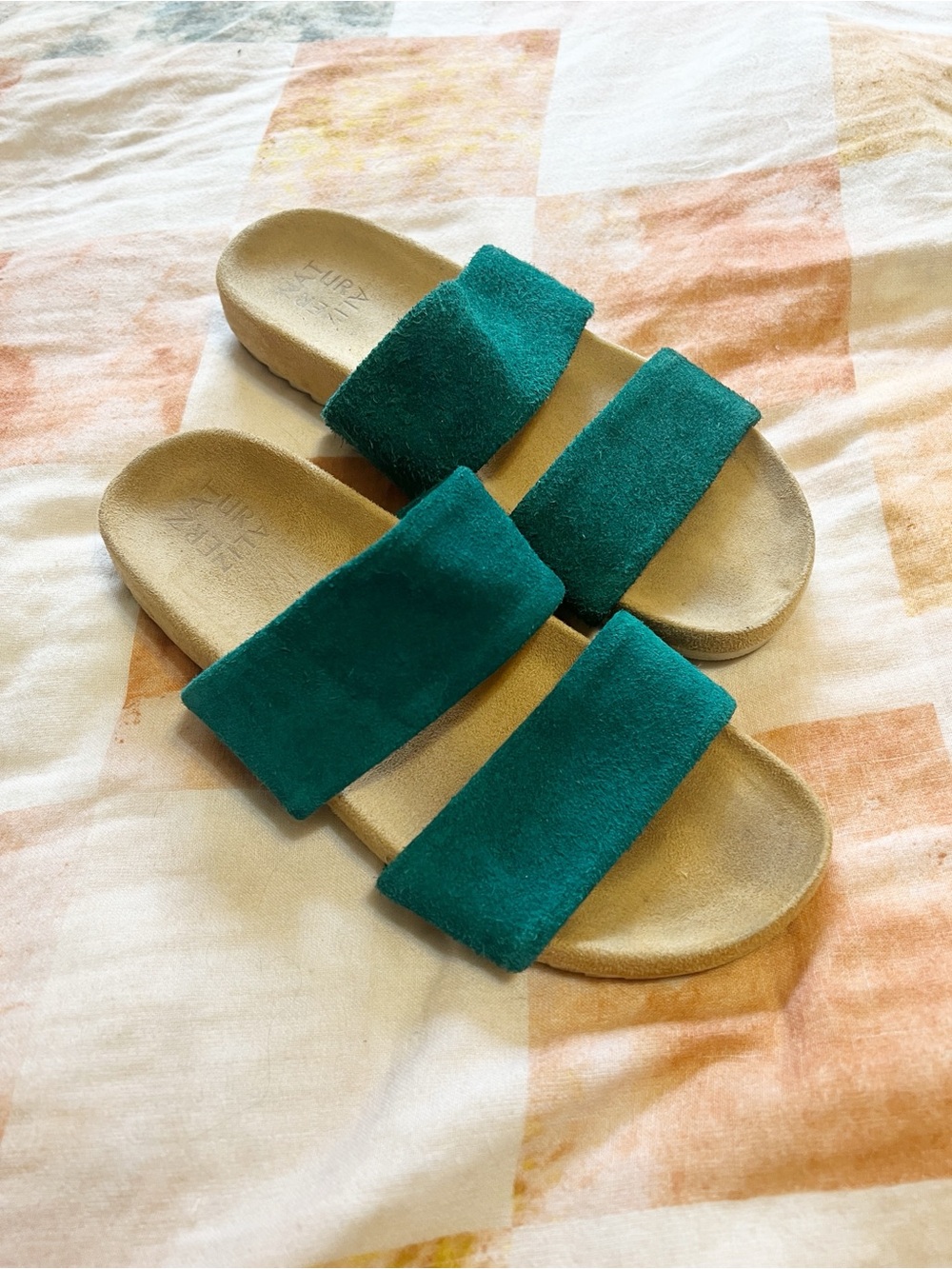 Naturalizer Teal Double Strap Suede Slide Sandals